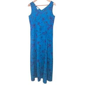 Laura Ashley Size 8 Linen Blend Sleeveless Floral Maxi Dress Fit & Flare